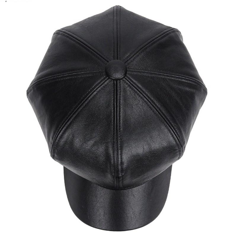 Octagonal Cap Women Adjustable Faux Girls Retro Peaked Beret Cap Leather Hats Solid Color Winter Autumn