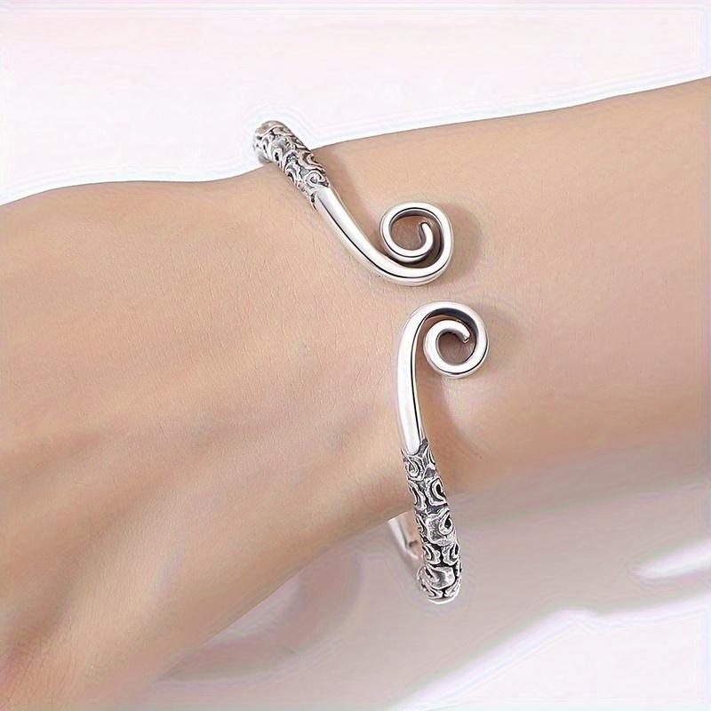 Vintage Bohemian Style Sterling Silver Bracelet 925 Sterling Silver Exquisite Swirl Design Suitable for Daily Wear or as a Gift Durable Jewelry