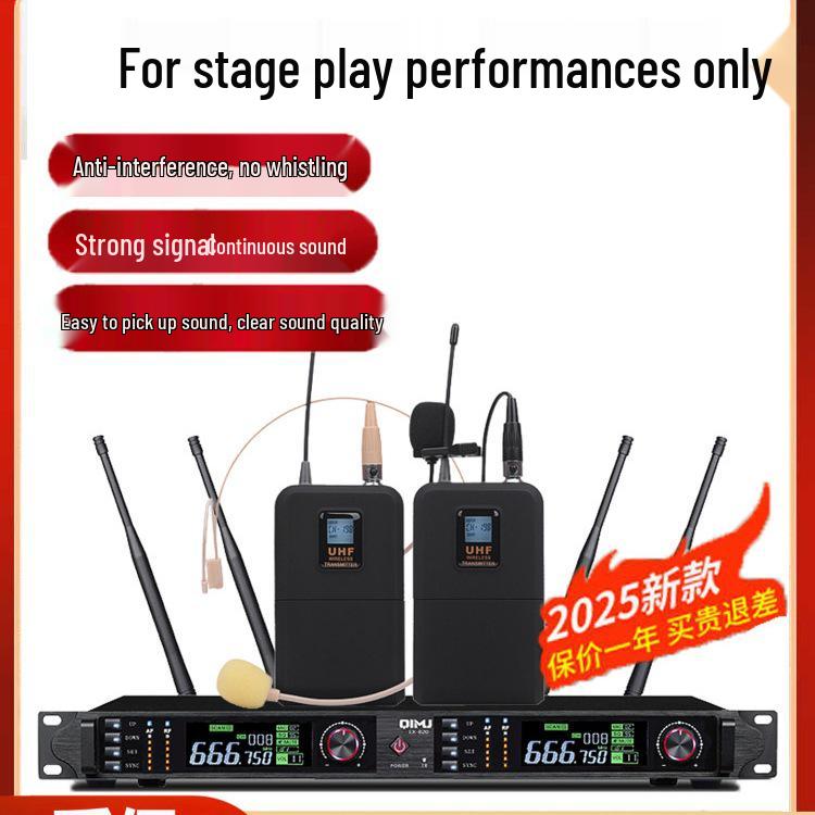 Wireless Diversity Microphone Set: Dual Ear-Mic & Quad Lavalier for Professional Stage Use, Free Shipping