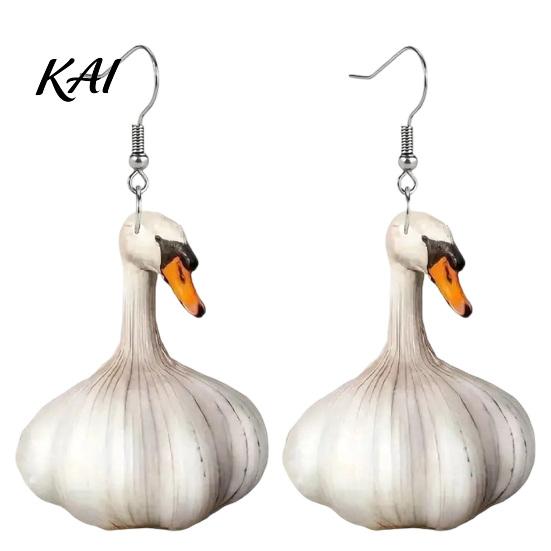 Unique Novelty Garlic Duck Earrings 1 Pair Funny Earrings, Garlic/Banana Dangle Drop for Women, Cute Acrylic Animal Jewelry Gifts Daily Wear