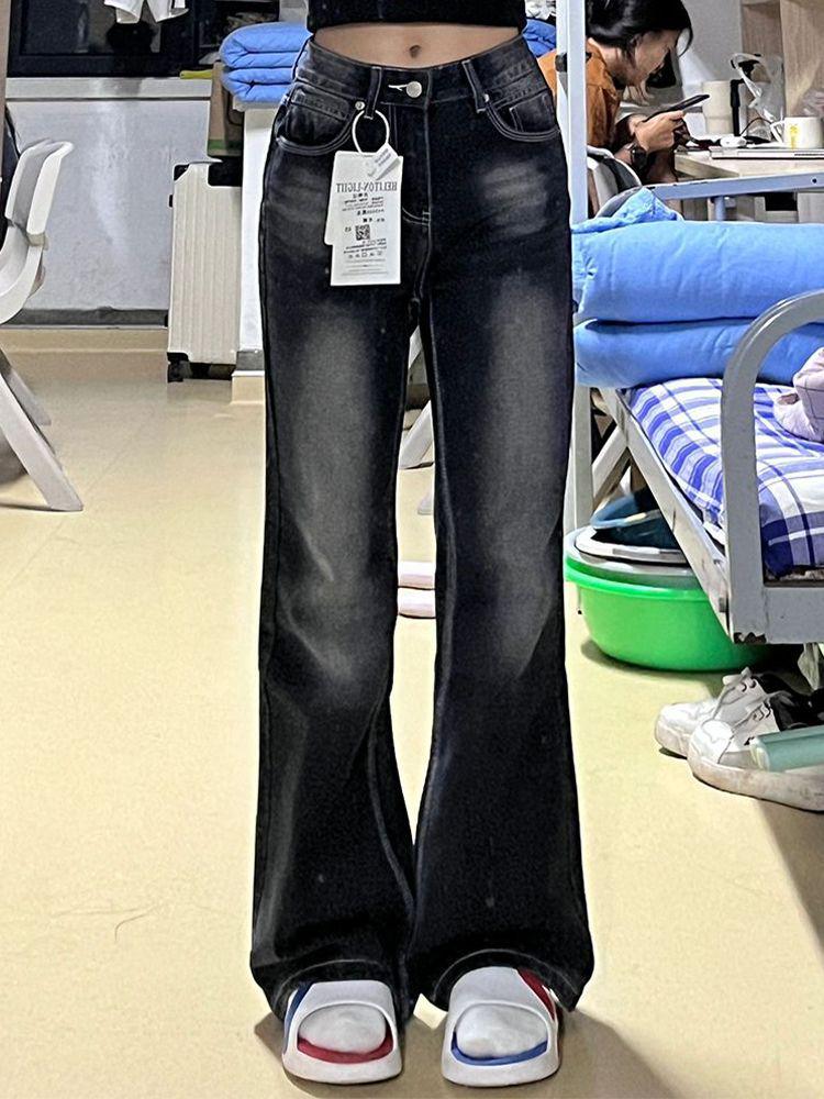 

Женские джинсы микроклеш с высокой талией на весну 2025 года - Ретро, стройнящие, универсальные, широкие брюки в пол L чёрный