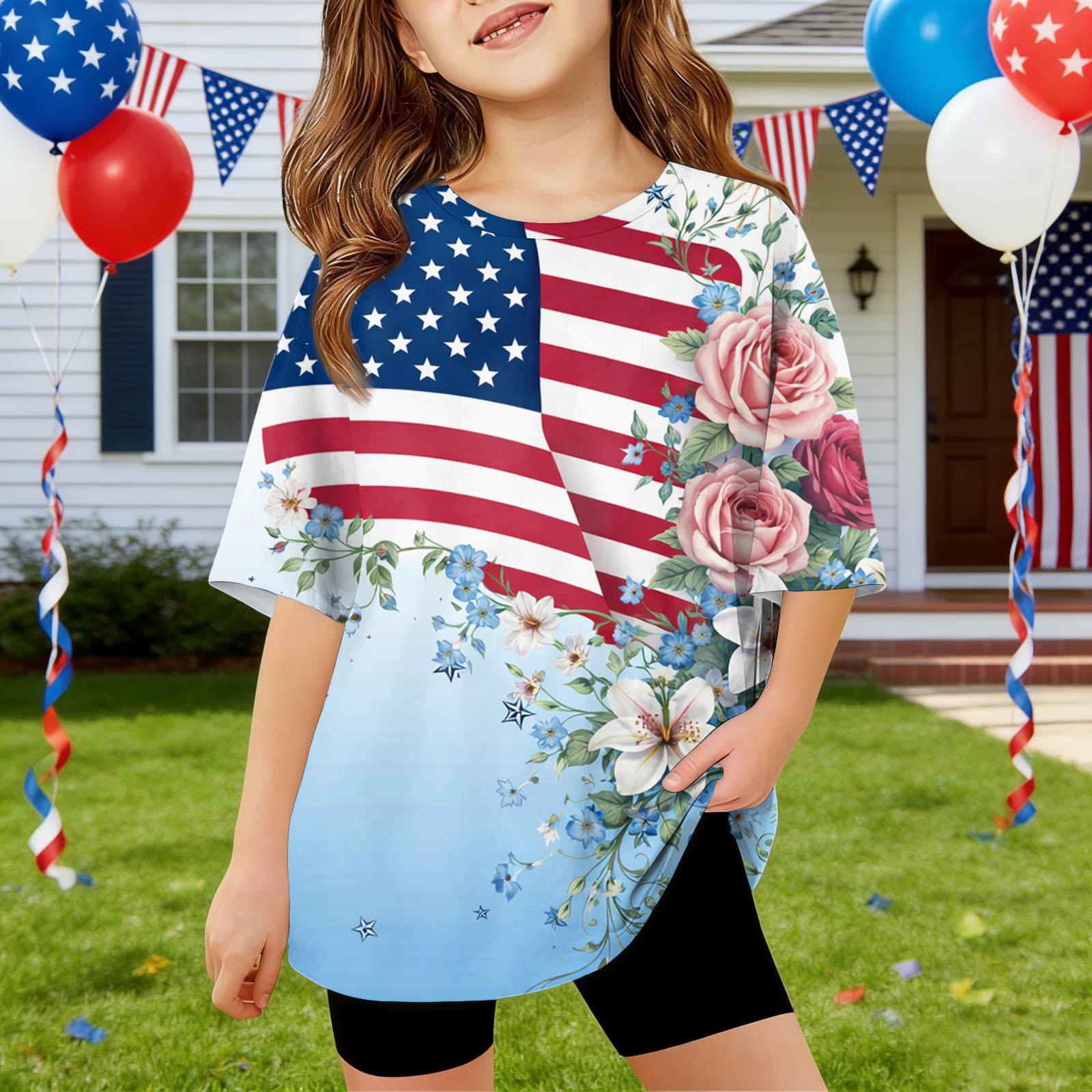 

Детская повседневная футболка с принтом ко Дню независимости, с круглым вырезом и коротким рукавом 140