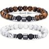 4Pcs Natural Stone Beaded Bracelets Set For Couples Men Women Distance Black White Natural Lava Stone Tiger Eye Bead Guard Bracelet