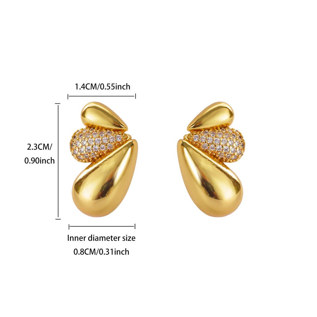 Luxury Water Droplets Leaf Stainless Steel Earring for Women 18K Gold-plated CZ Earring New Wedding Jewelry Festival Accessories