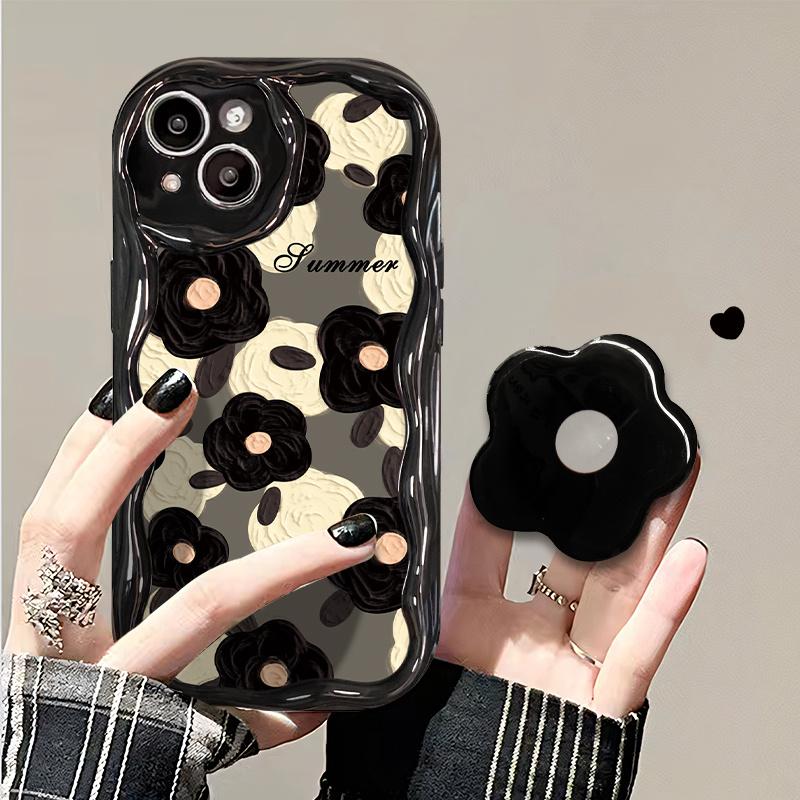 Floral Flower Bracket Case Cover for Samsung Galaxy S25 S24 FE S22 S23 Ultra Plus A56 A55 A35 A54 A15 A16 A17 5G Wavy Shell