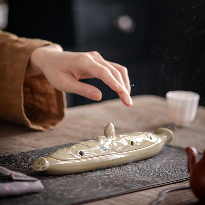 Lotus Leaf Incense Ceramic Incense Burner/Incense Insert Indoor Zen Incense Box Tabletop Ornament Creative Accessories Censer