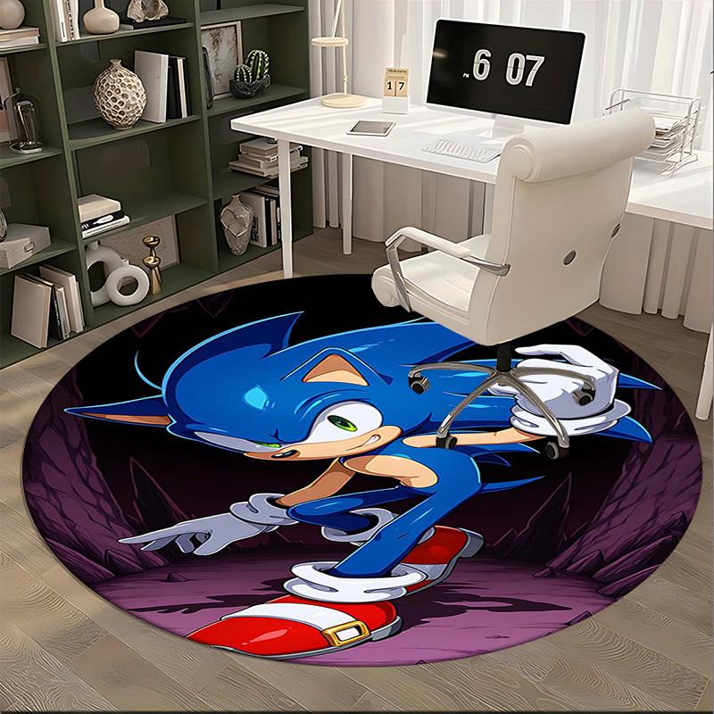 1pc Sonic the Hedgehog Round Carpet - Anime Design Office Chair Mat, Non-Slip Rug for Home Decor, Seasonal Gift, Suitable for Office, Living Room