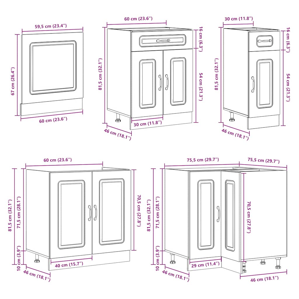 11 Piece Kitchen Cabinet Set Kalmar High Gloss White Wood Based Panel