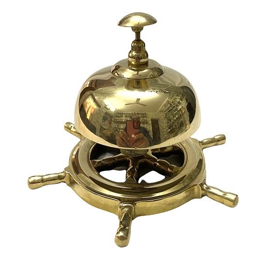Brass Wheel Table Bell - Nautical Design, 12 Cm