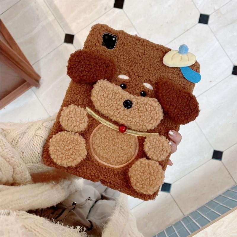 Cute Plush Teddy Dog Case for iPad A16 2025 11/12th A19 2026 Mini 6 7 8.3in iPad 7 8 9 10th 10.2in 10th 10.9in 10.5 Pro 11 Air 11 12.9 13 Tablet Case
