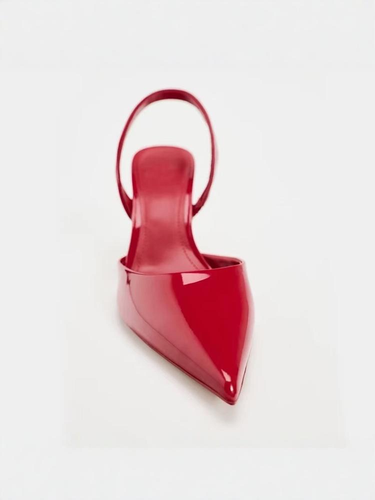 Fashion New Women's Shoes In Red Patent Leather with Shiny Surface, Pointed Temperament, Slim High Heels, Mueller Shoes, Hollow Sandals