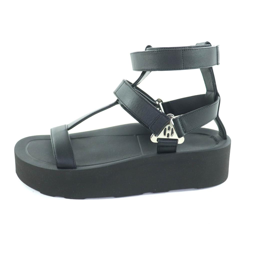 Excellent HERMES Sandals Enid Velcro ankle strap leather black leather Women 37 Used