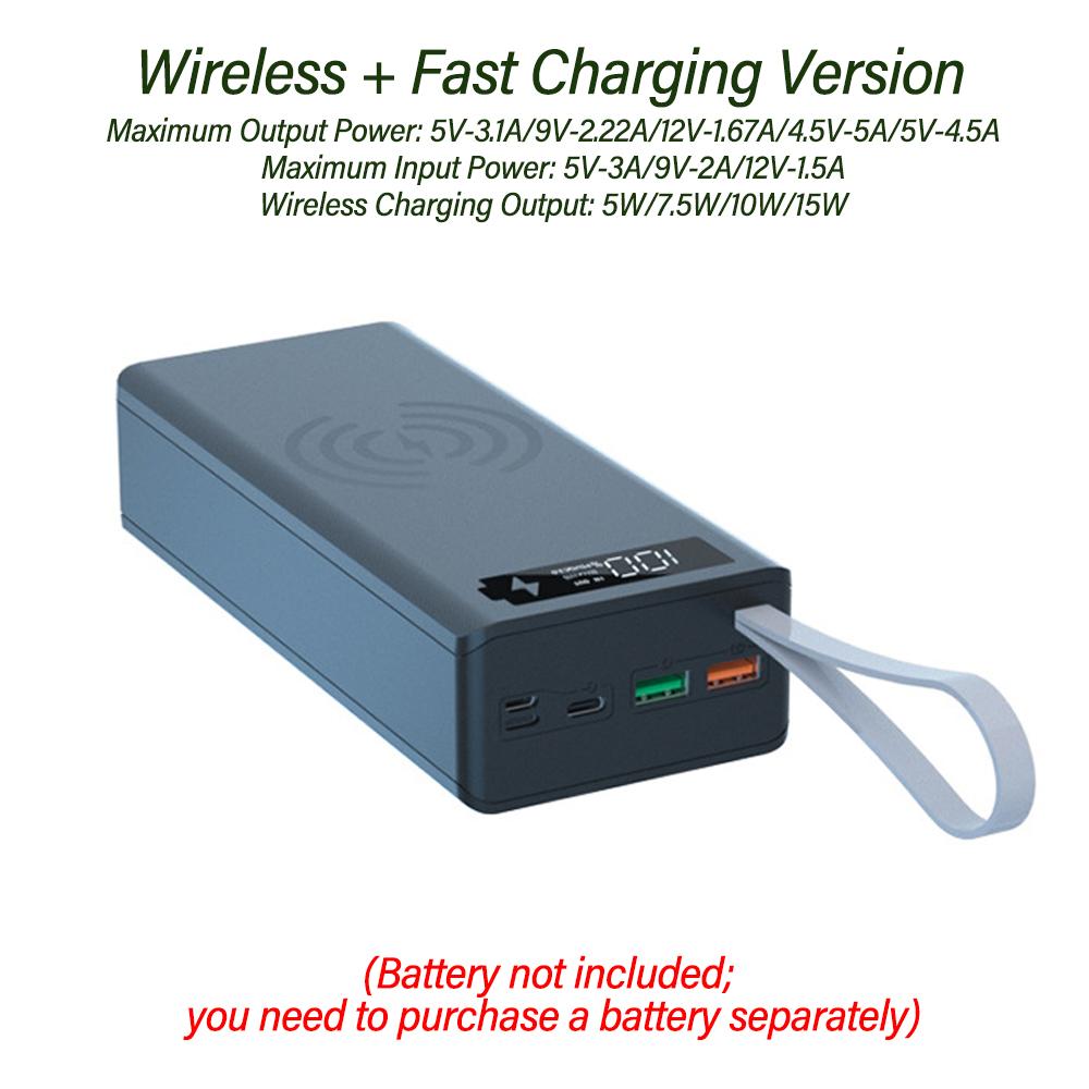 Detachable No‑Welding 16 Cells 18650 Battery Mobile Power Supply Kit Power Bank Kit QC Fast Charge Wireless Charging Function