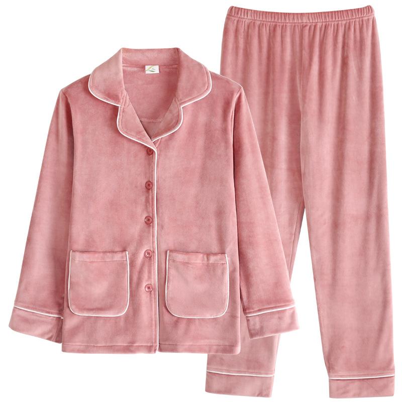 Coral Fleece Pajamas Women'S Spring, Autumn And Winter Warm Unthickened Large Size Island Fleece Set Autumn And Winter Flannel Loungewear