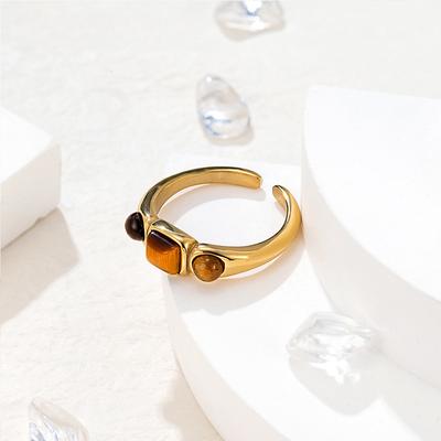 Maillard Tiger's Eye Stone Opening Adjustable Ring Women's Niche High-end Ins Wind Ring Plain Ring Titanium Steel Jewelry