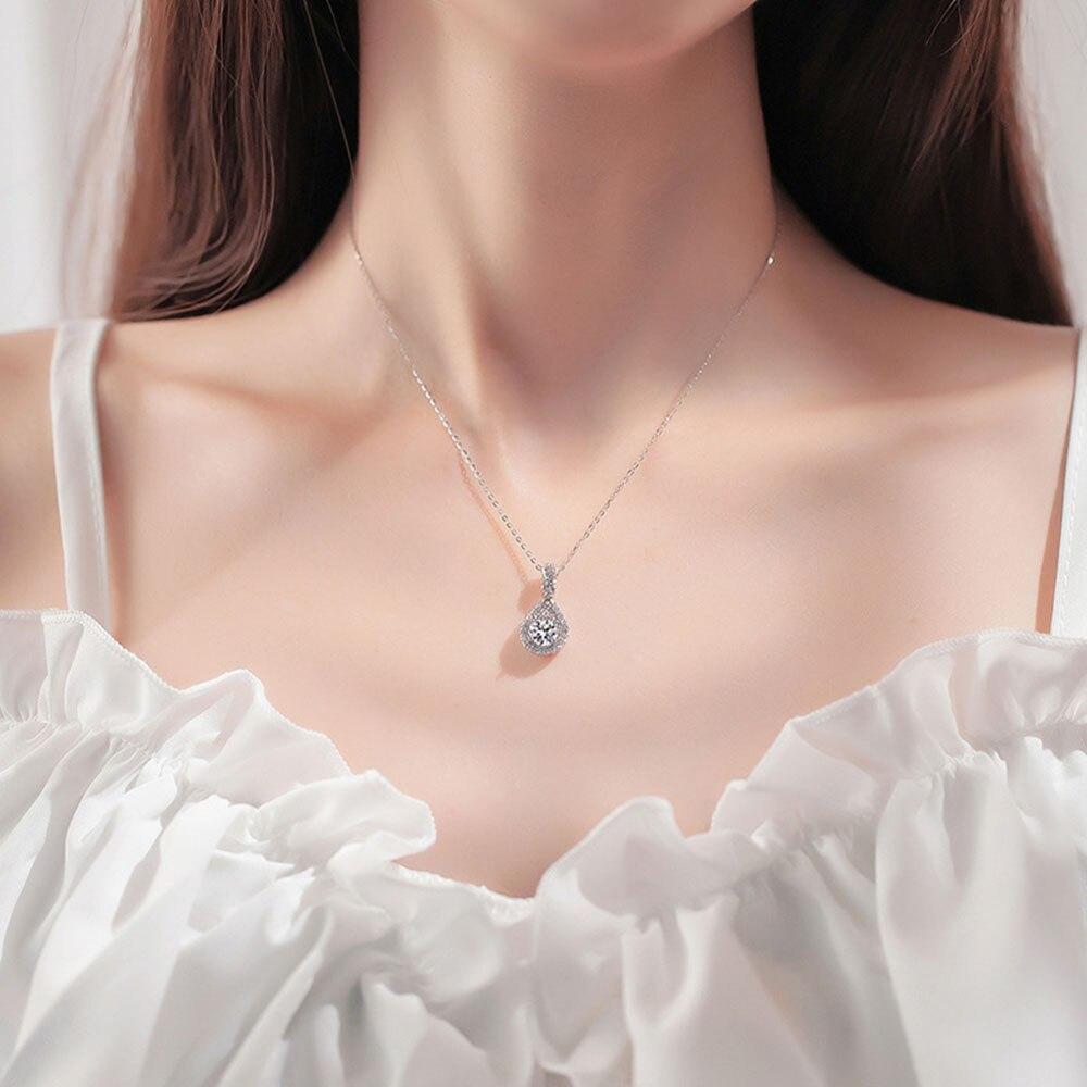New 925 Sterling Silver Women Necklace Two Carat Drop -Shaped Pendant Full Diamond Zircon Clavicle Chain Jewelry Gift