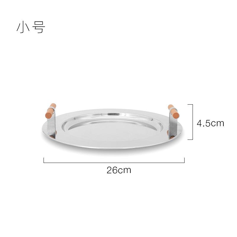 

Electroplated Stainless Steel Round Tray Nordic Ins Style Wooden Handle Storage Disc For Tea Cups Plates And Water Cups