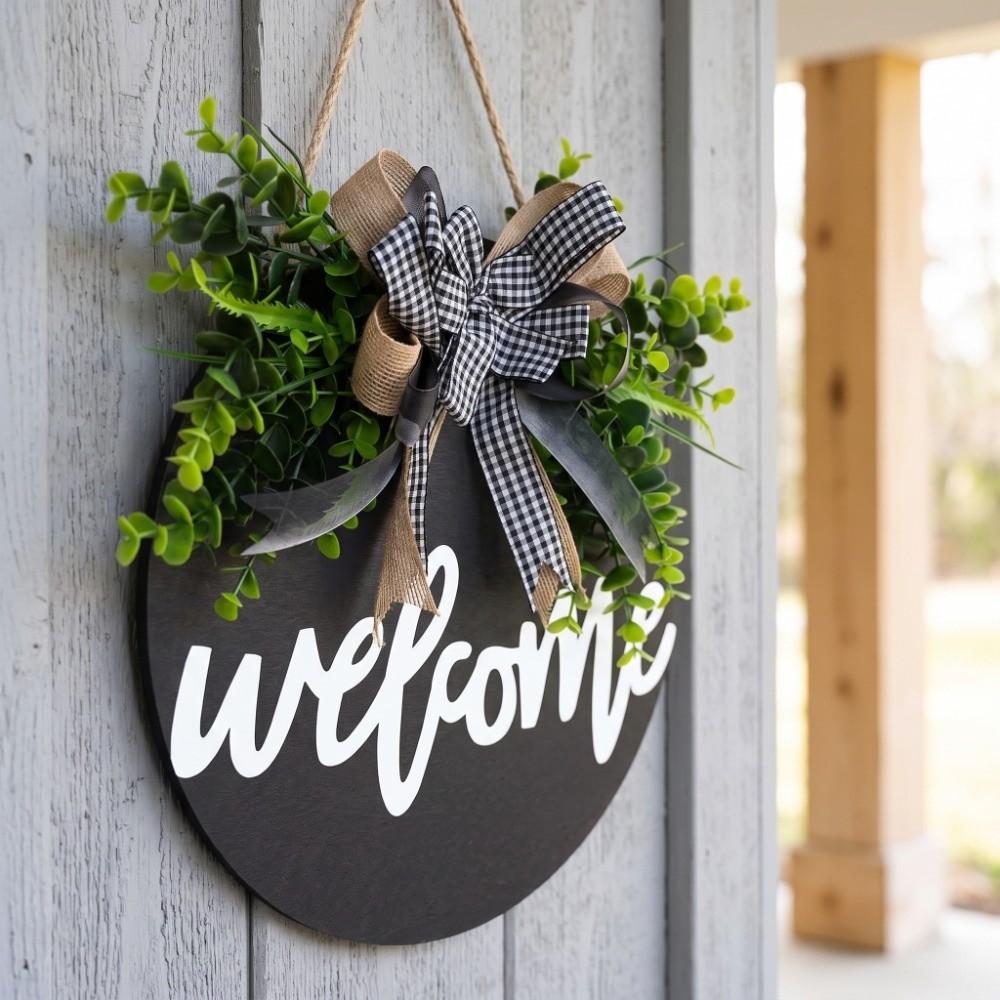 Bowknot Door Wreath Artificial Plant Wall Art Garlands Hanging Decoration Outdoor Decor