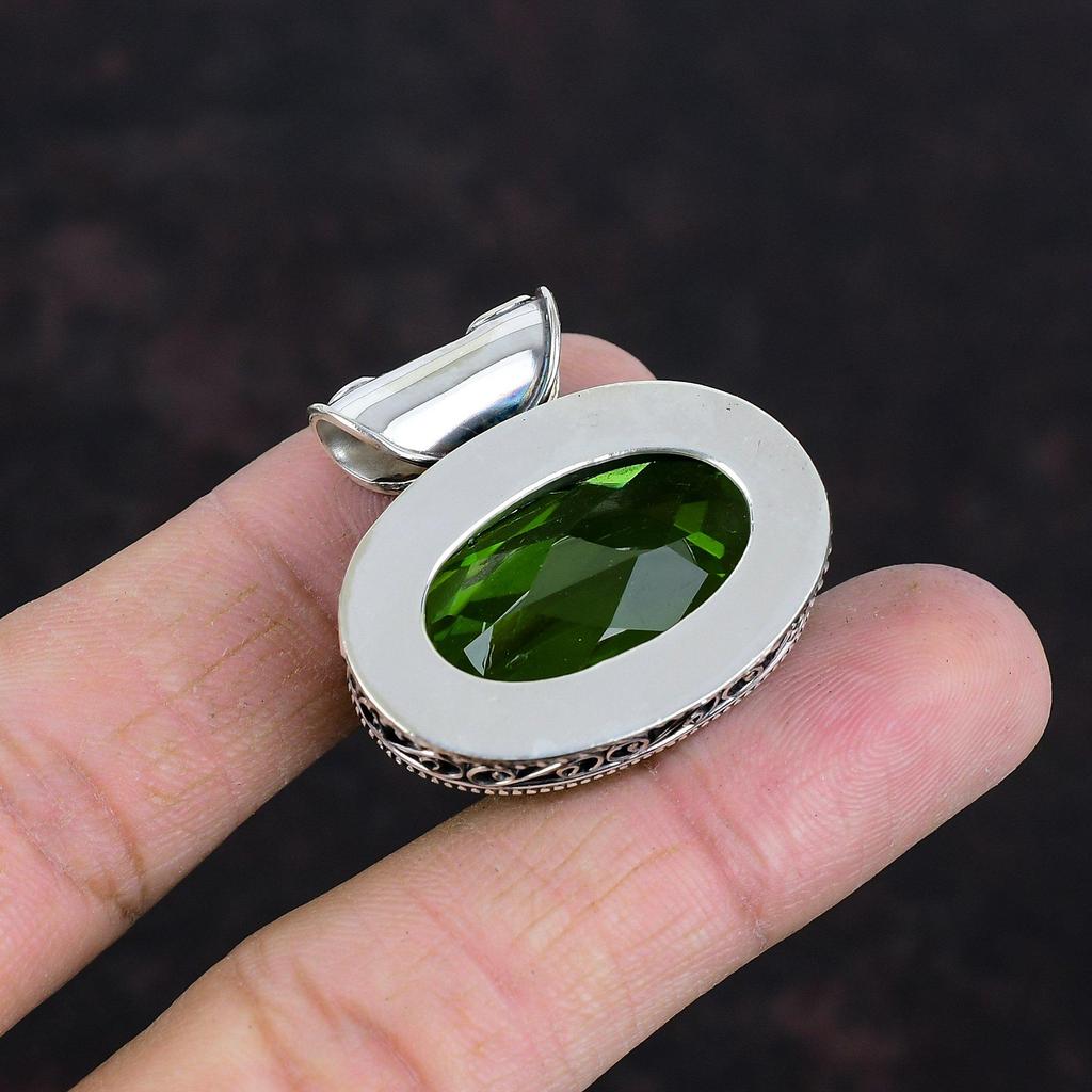 Faceted Peridot Pendant Real Gemstone Jewelry Vintage Handmade Pendant 925 Sterling Silver Pendant Very Pretty Peridot Jewelry Gifts For Mom