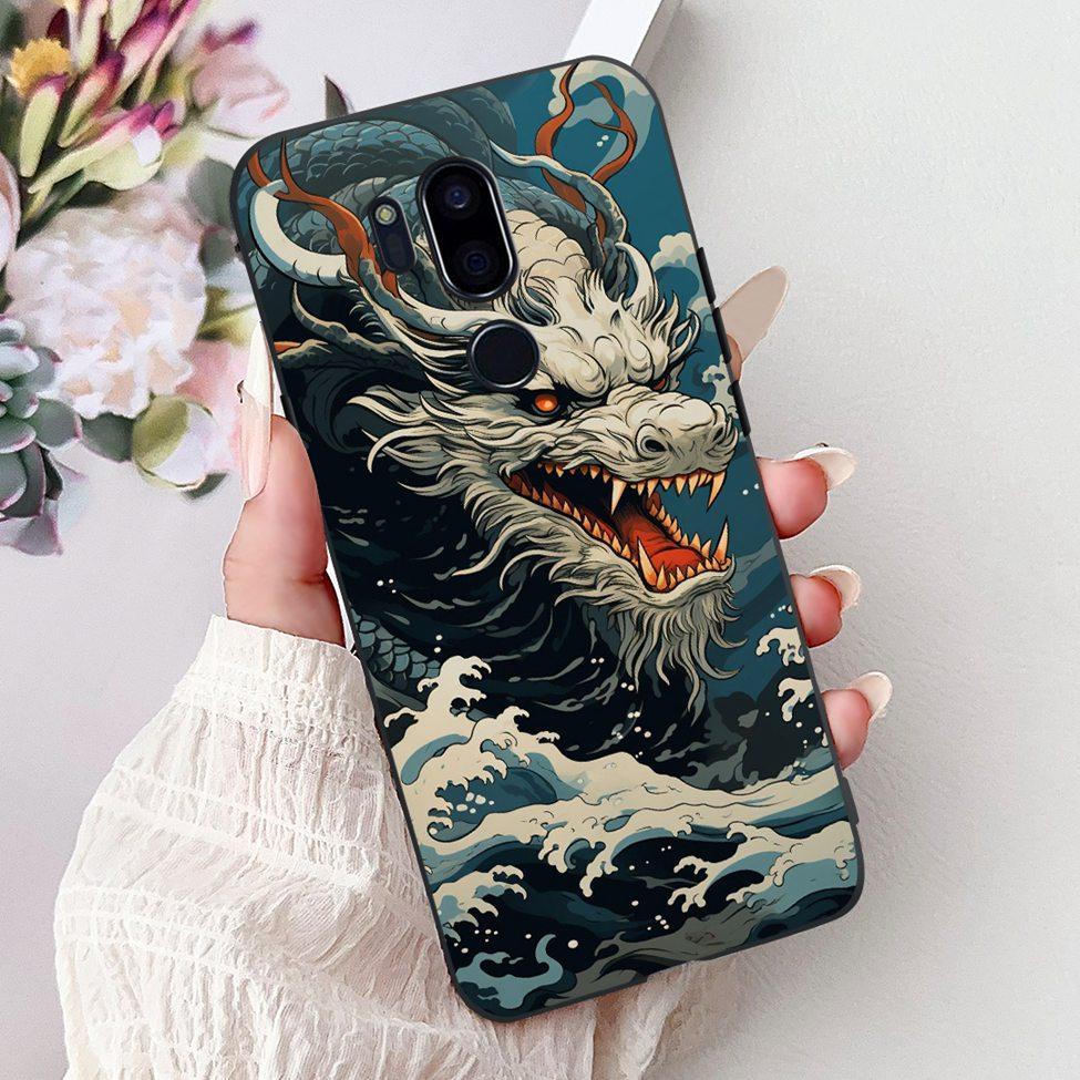Para LG G7 ThinQ Funda Silicona Negra Gato Lindo Flores de Moda Trasera Pintada Genial Para LG G7ThinQ Funda de Teléfono LMG710EM