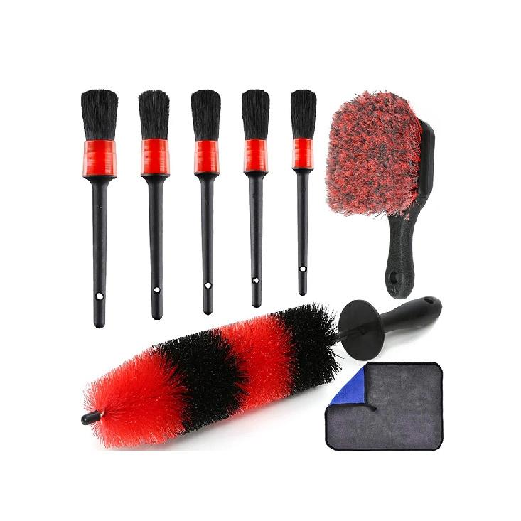 UNTIOR Wheel Tire Brush Set Long Soft Bristle Detail Brushes Microfiber Cleaning Cloth for Cleaning Wheel Car Detailing Kit