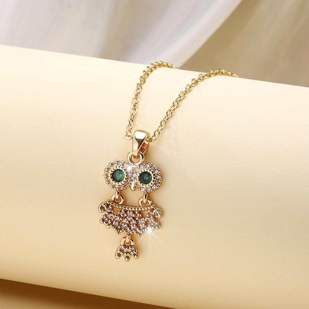 Minimalist European Retro Colorful Zirconia Necklace Clavicle Chain Animal Owl Jewelry Sweater Pendant Necklace for Women Owl pendant