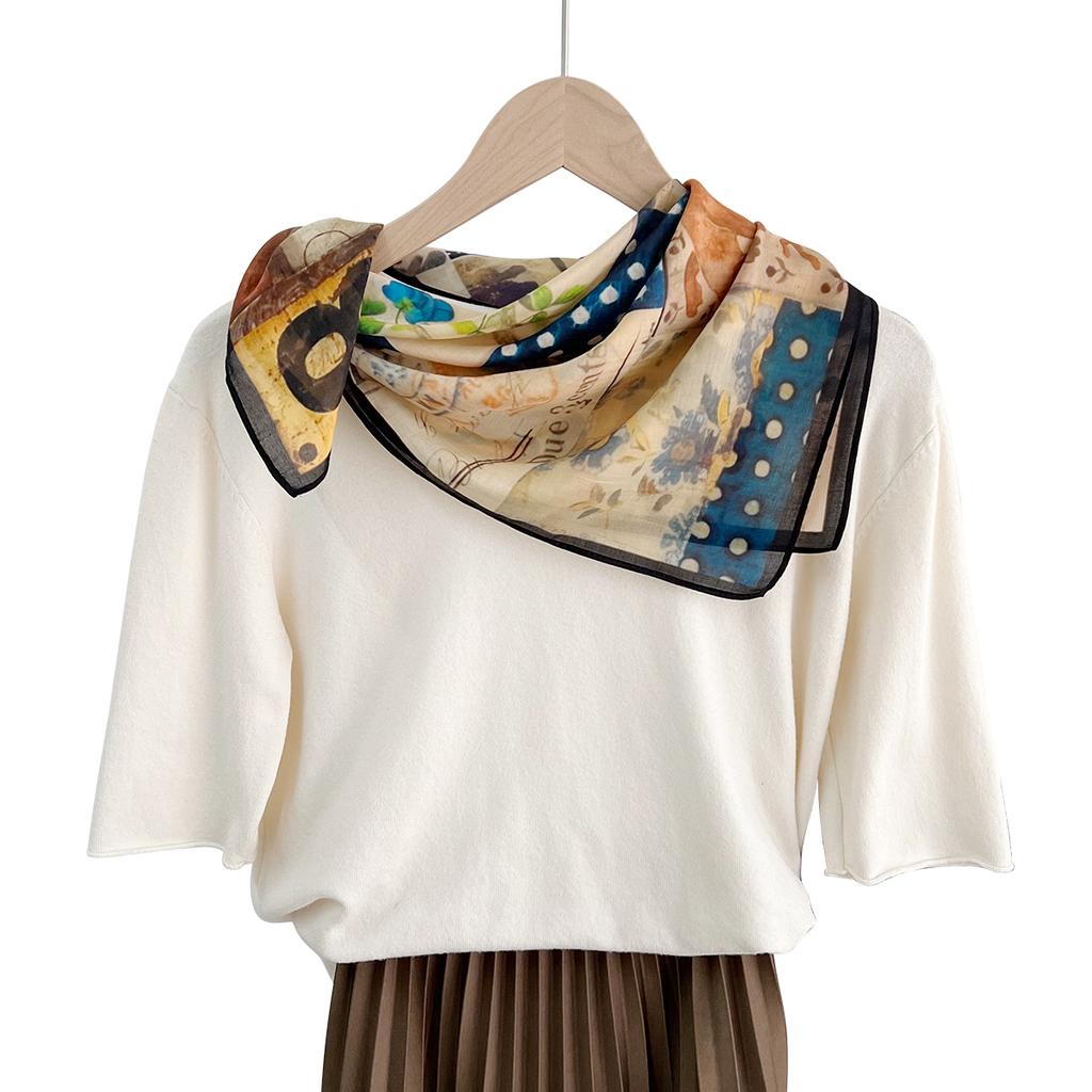 Literature And Art Blended Mulberry Silk Small Square Scarf Summer Versatile Multi-Functional Decorative Bag Head Headband High-End Scarf