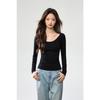Women S U Neck Long Sleeve Fitted Cotton T Shirt Casual Basic Top