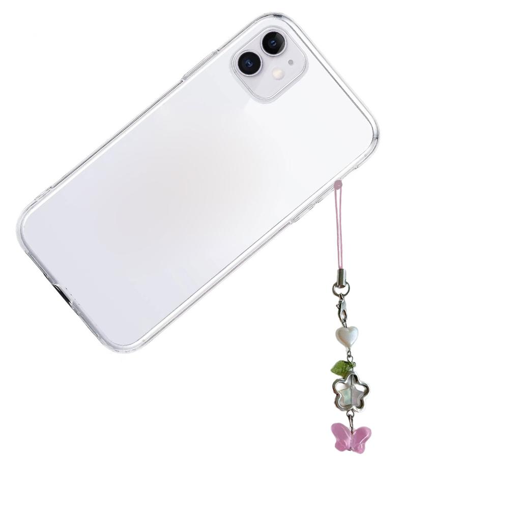 Handmade Beaded Phone Chain Flower and Butterfly Cellphone Charm Colorful Keyring Pendant Cellphone Charm Accessory