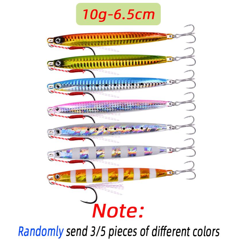 10G 20G 30G 40G 60G  Long Metal Jig Fishing Lure Slow Cast Jigging Spoon Sea Bass Lure Artificial Bait Tackle Random 3/5 Pieces