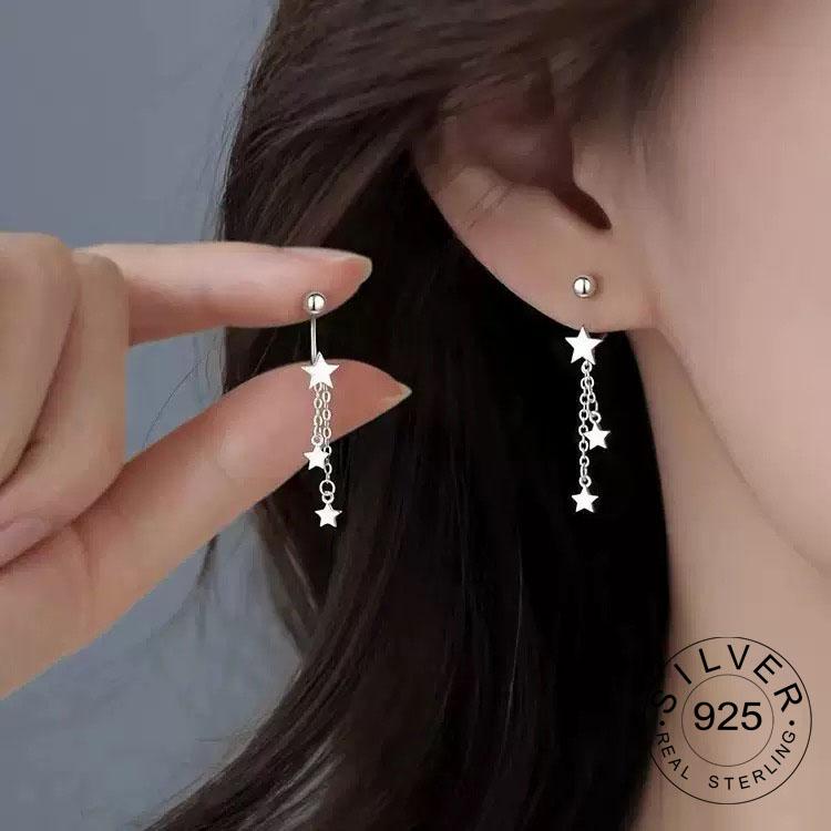 925 Silver Vintage Earrings For Women Trendy Simple Star Long Tassel Earring Jewelry Prevent Allergy Party Accessories
