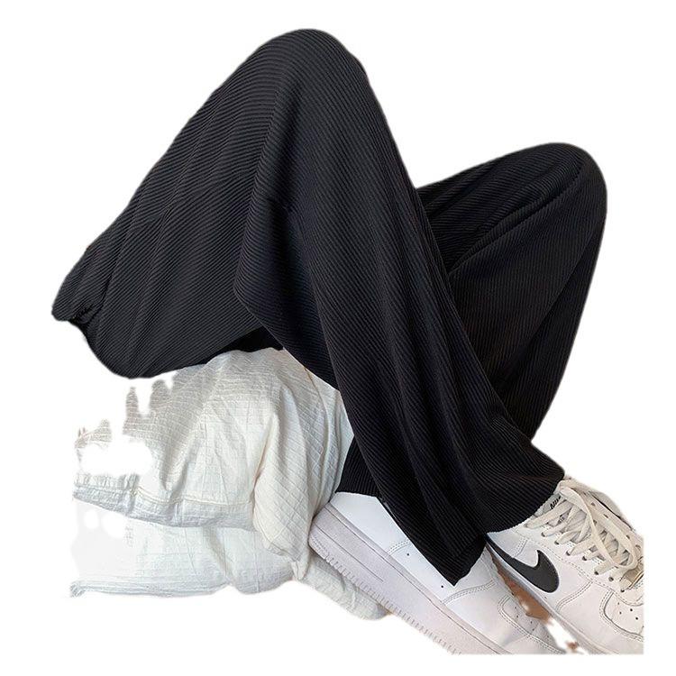 Men's Summer Striped Ice Silk Breathable Wide-Leg Elastic Straight Pants