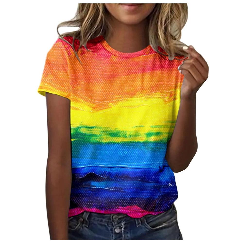 Sommer Neues Regenbogen 3D-Druck Damen Kurzarm Lässiges Rundhals-T-Shirt Y2K-Stil Harajuku Oberteil