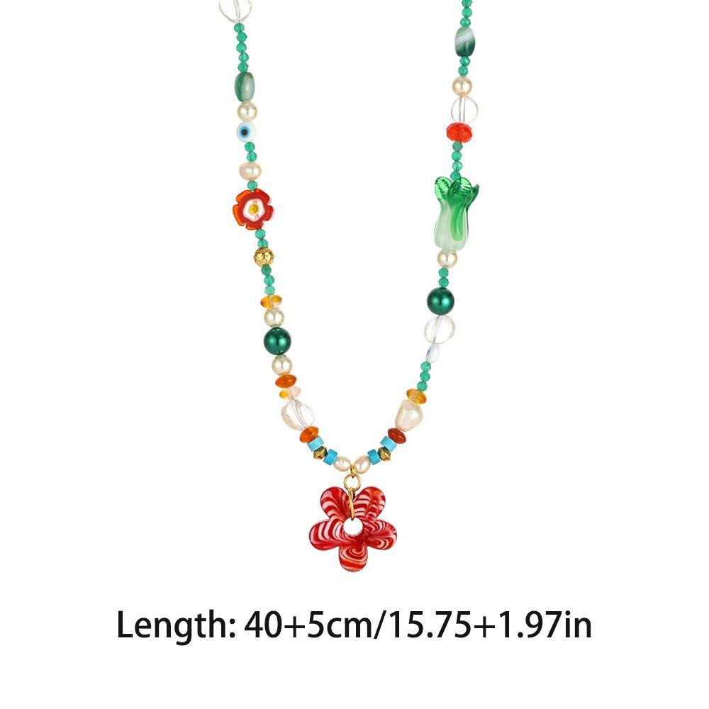 Colorful Floral Chain Choker Coloured Glaze Beads Pendant Necklace Fashion Flower Necklace  Girls