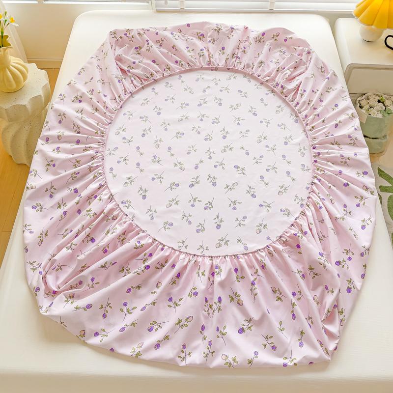 Purple Flower Bed Sheets Single/Queen/King Size Fitted Bed Sheet With Elastic Band Drap De Lit High Quality Mattress Cover 180