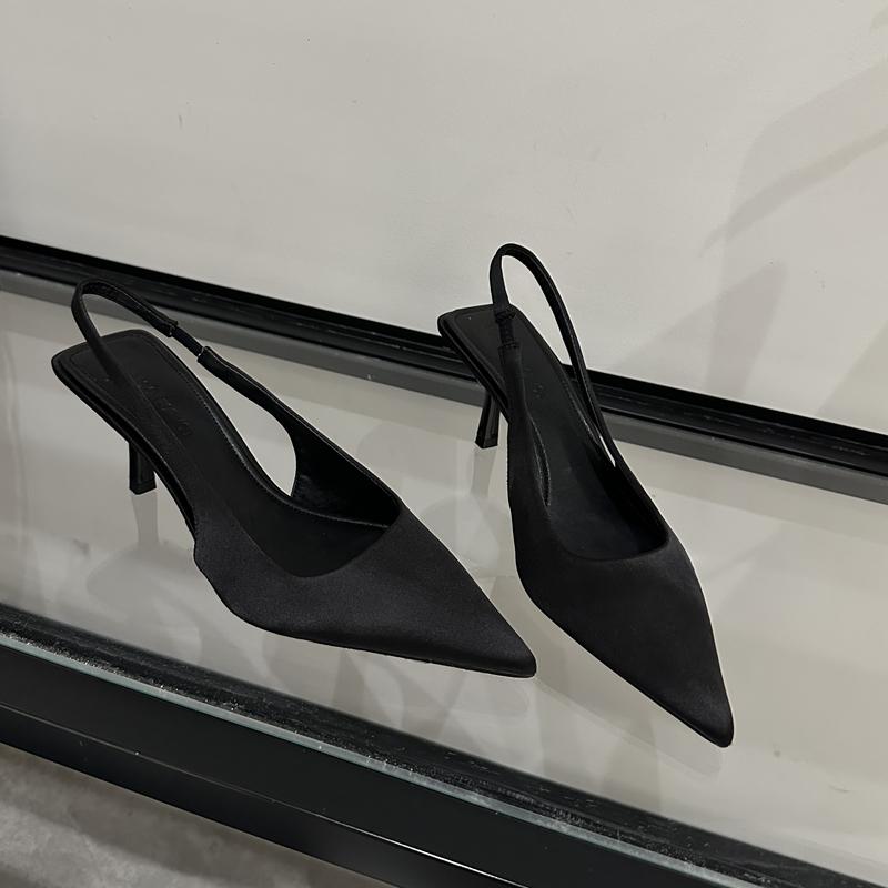 Móda SUOJIALUN 2025 Nová Značka Dámské Sandály Módní Špičatá Špička Nazouvací Boty Slingback Tenký Vysoký Podpatek Dámské Elegantní Společenské Lodičky