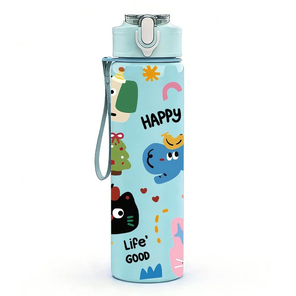 1PC Animal Avatar Collection Print 750ml Color Plastic Sports Water Bottle Leakproof Flip Straw Lid Suitable for Sports Office Home Use