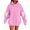 Women's Solid Color Bow Long Sleeved Loose Fitting Headband With Rope Hooded Sweatshirt Top