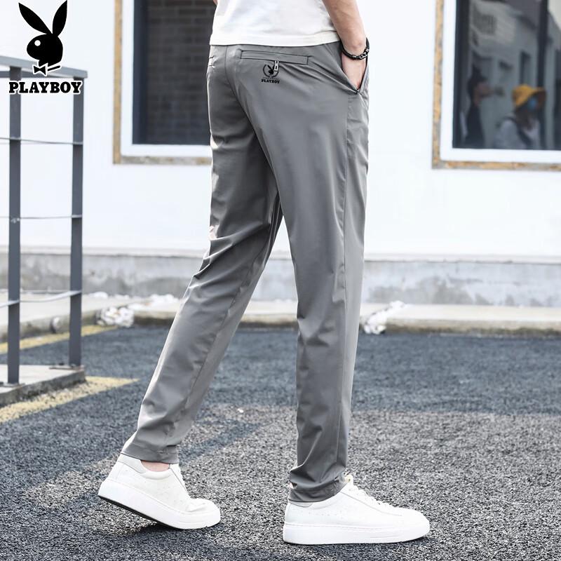 PLAYBOY Men's Ice Silk Loose Straight Casual Pants