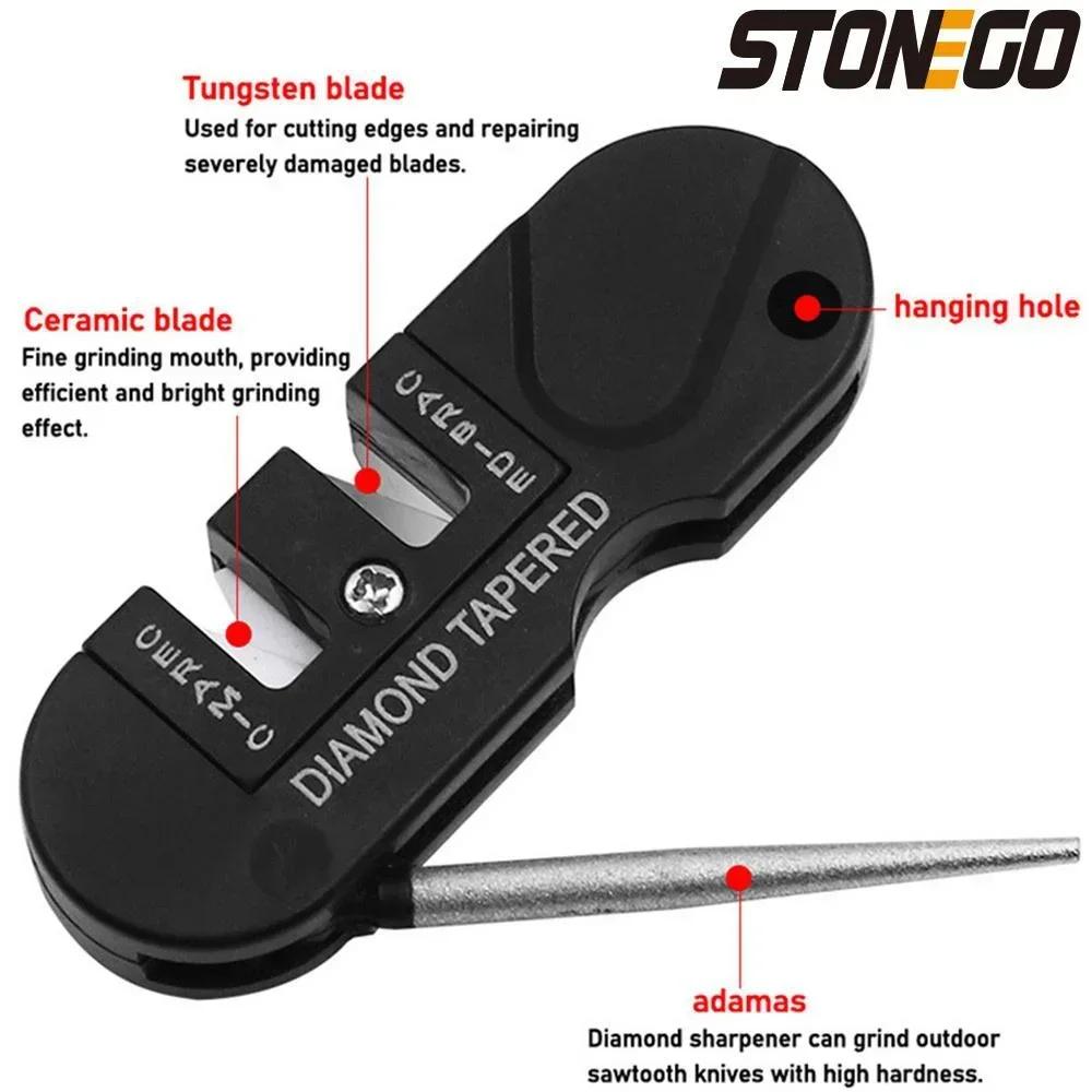 STONEGO 4-v-1 přenosný skládací brousek na nože - Keramické karbidové diamantové kameny pro venkovní použití a do kuchyně