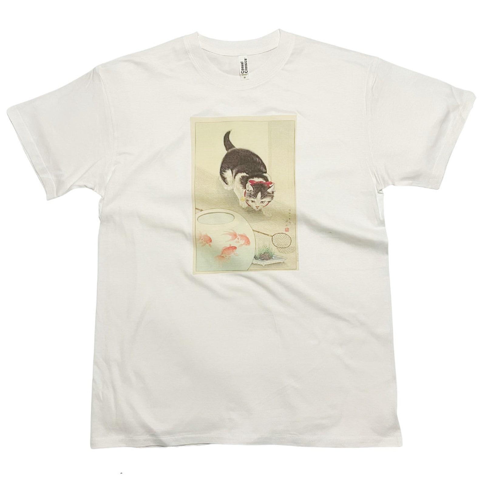 Ohara Koson Cat and Bowl of Goldfish Vintage Japanese Art T-Shirt 4XL