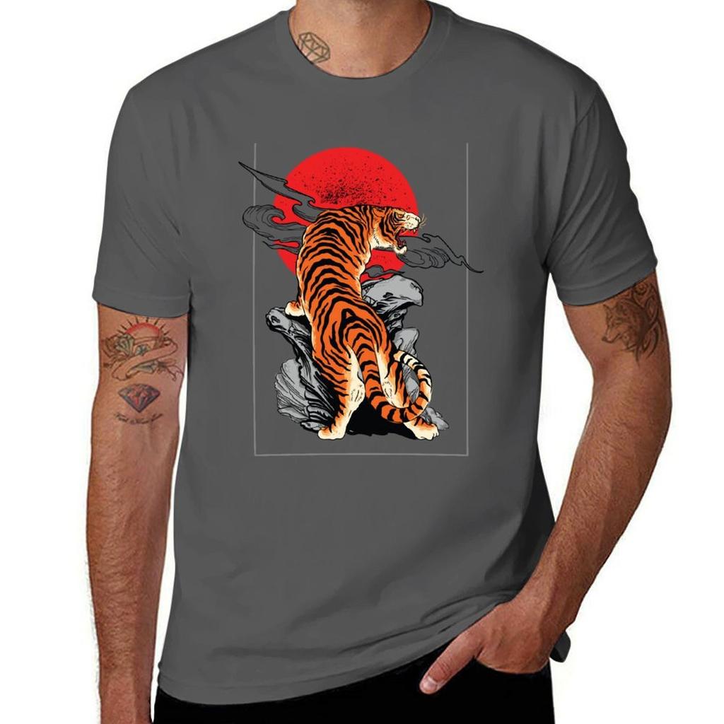 Japanese Tiger Tshirt Basic Crew Neck Short Sleeve Top