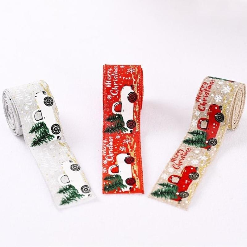 5M Christmas Ribbon Printed Christmas Linen Ribbon For Handmade Design Christmas Decoration Gift Packing