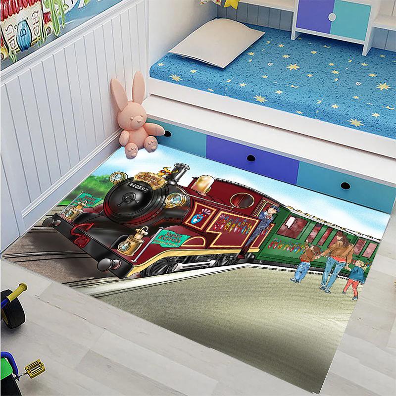 Schattige Cartoon Trein 3D HD Cartoon Vloerkleed, tapijten Woonkamer Tapete voor Slaapkamer Bank Keuken Deurmat Decor, Kinderen Antislip Vloermat 80x140cm (31x55in)