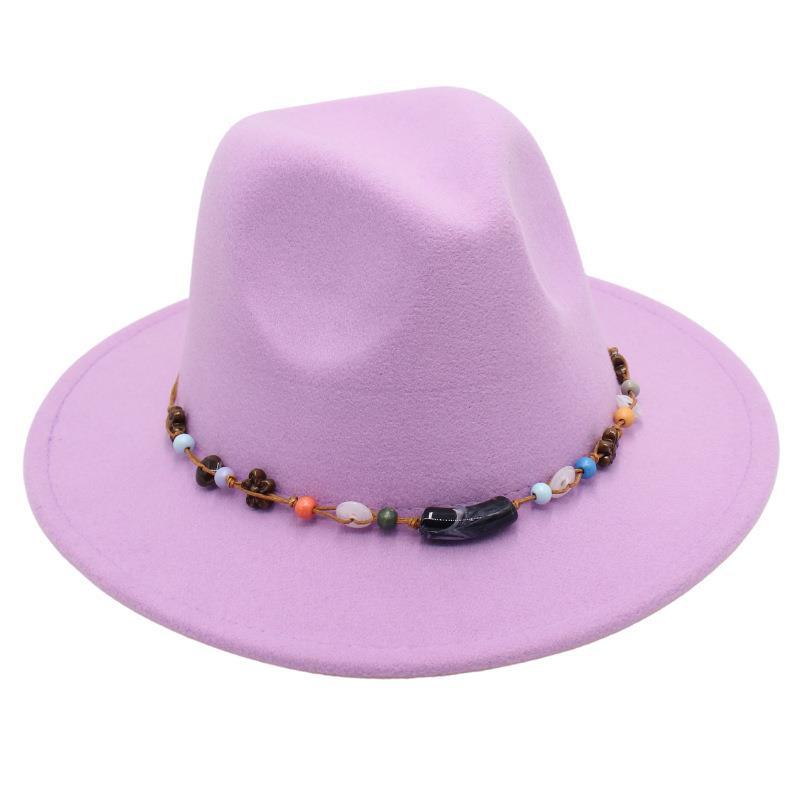 Wholesale New Bead Top Hat Literary Jazz Hat Men'S And Women'S Felt Hat Sunshade Woolen Hat British Tibetan Hat