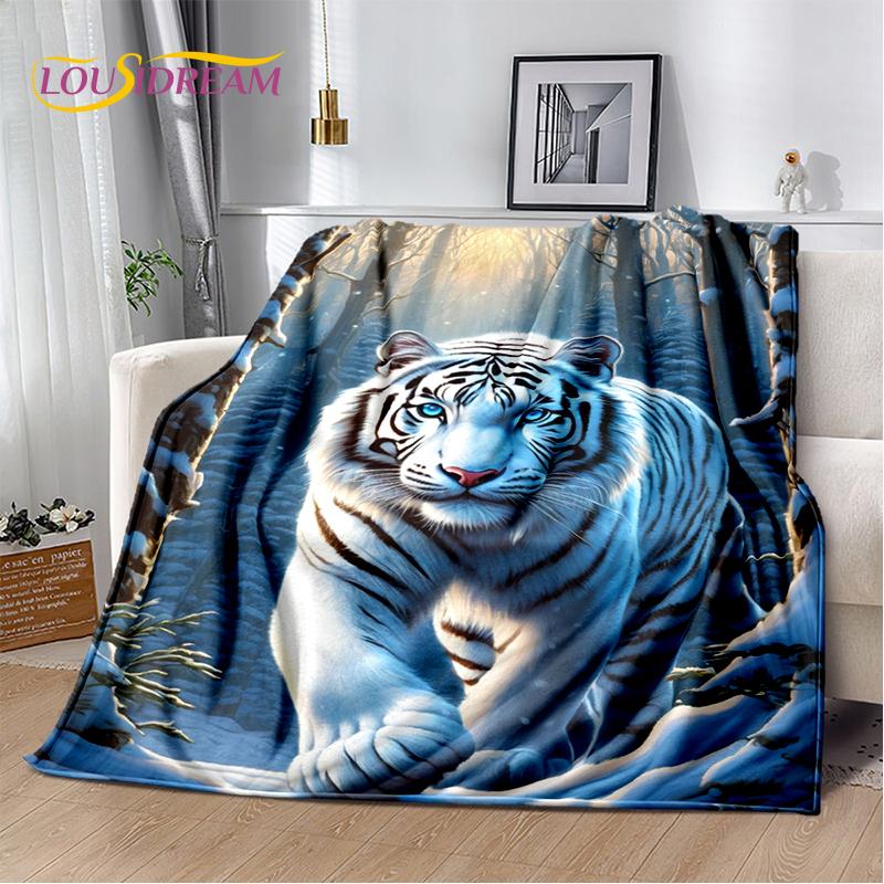 Fierce Tiger Lion Leopard Beast Animal Wildlife Cartoon Blanket,Soft Throw Blanket for Home Bedroom Bed Sofa Picnic Office Cover