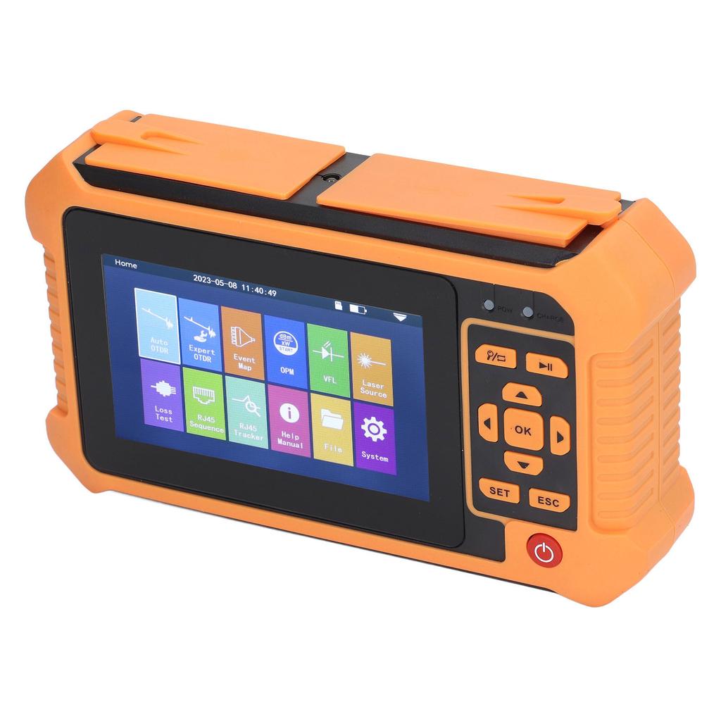 OTDR Fiber Optic Tester 1625nm Optical Time Domain Reflectometer Obstacle Finder 4.3in LCD Touch Screen 100‑240V US Plug