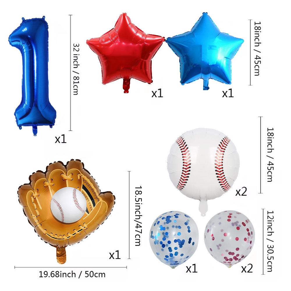 9pcs Baseball Themed Aluminum Foil Balloon Set 32inch Digital Pentagram Glitter Ball Children's Birthday Party Decoration