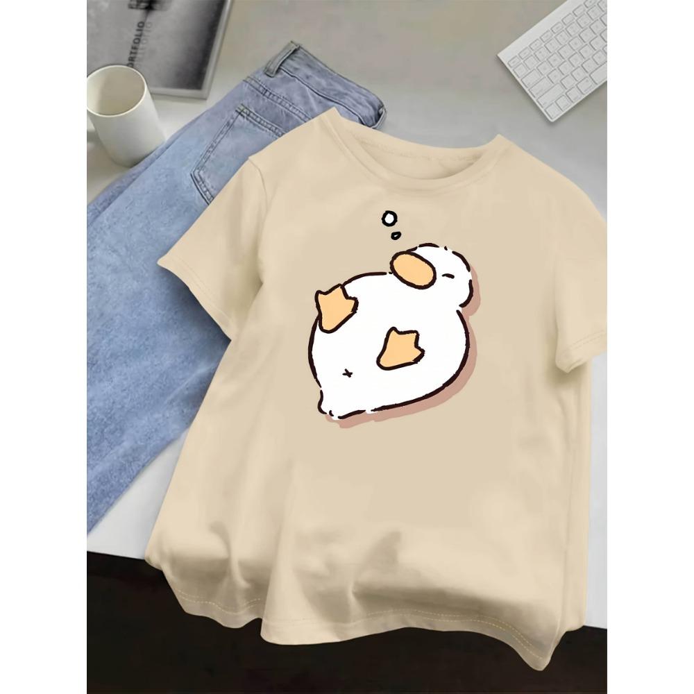 Women's T-shirt Short Sleeved Cute Sleeping Duck and Zzz Pattern Creative Print Summer Round Neck T-shirt Clothes