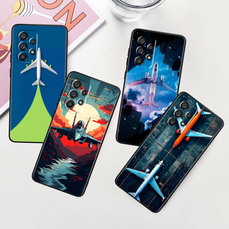 Fashion Airplane Pattern Phone Case For Samsung A41 A35 A34 A33 A32 A25 A24 A23 A21s A06 A05 A04 A03 Note 10 20 Ultra 5G Black
